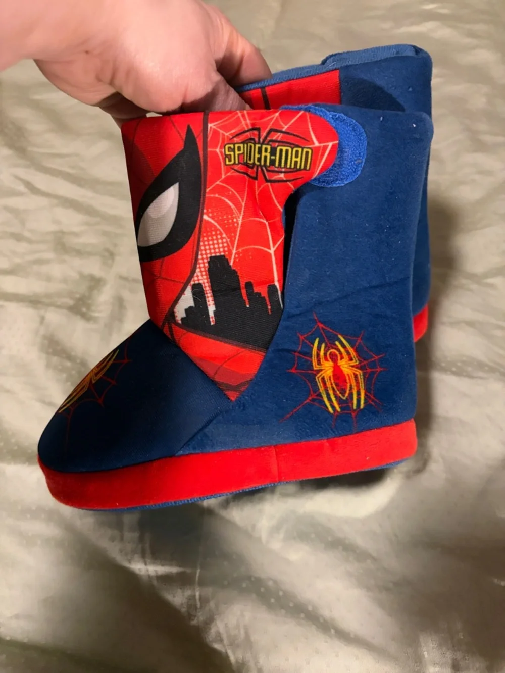 Spiderman Kids Plush Slippers - Red & Blue - 11/12